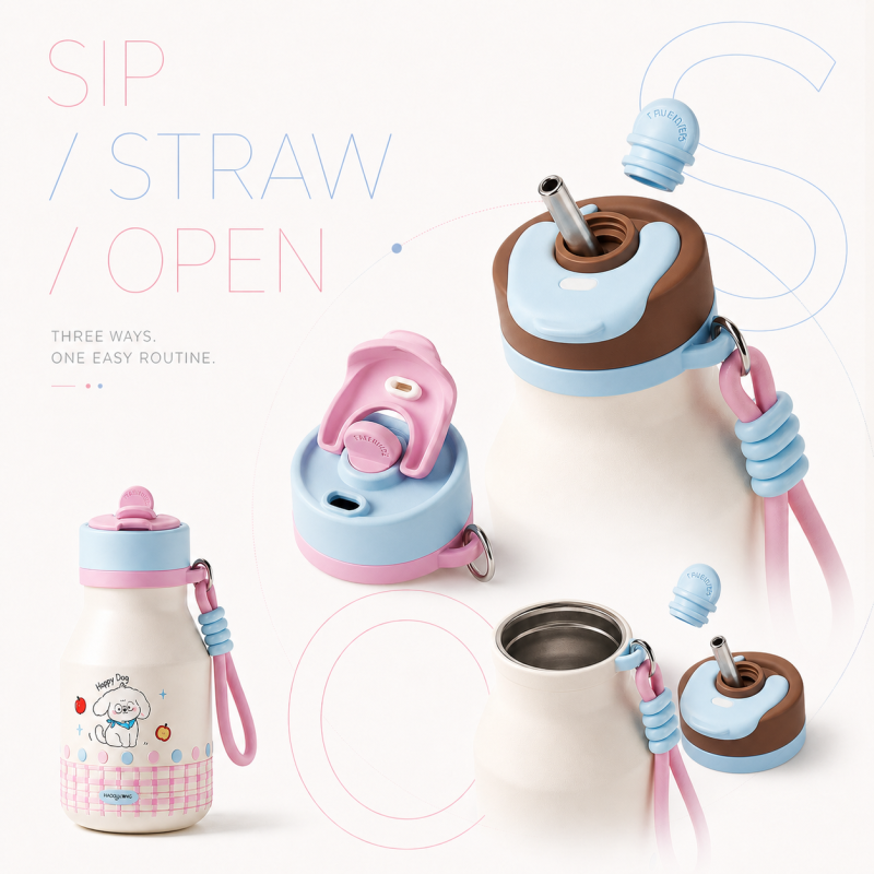500ml 316 Stainless Steel Dual-Drink Bottle with Strap
